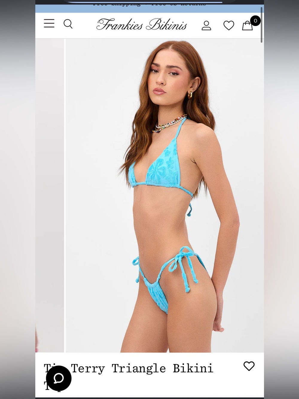 Frankie's Bikinis Tia Terry Triangle Bikini in Blue Isle